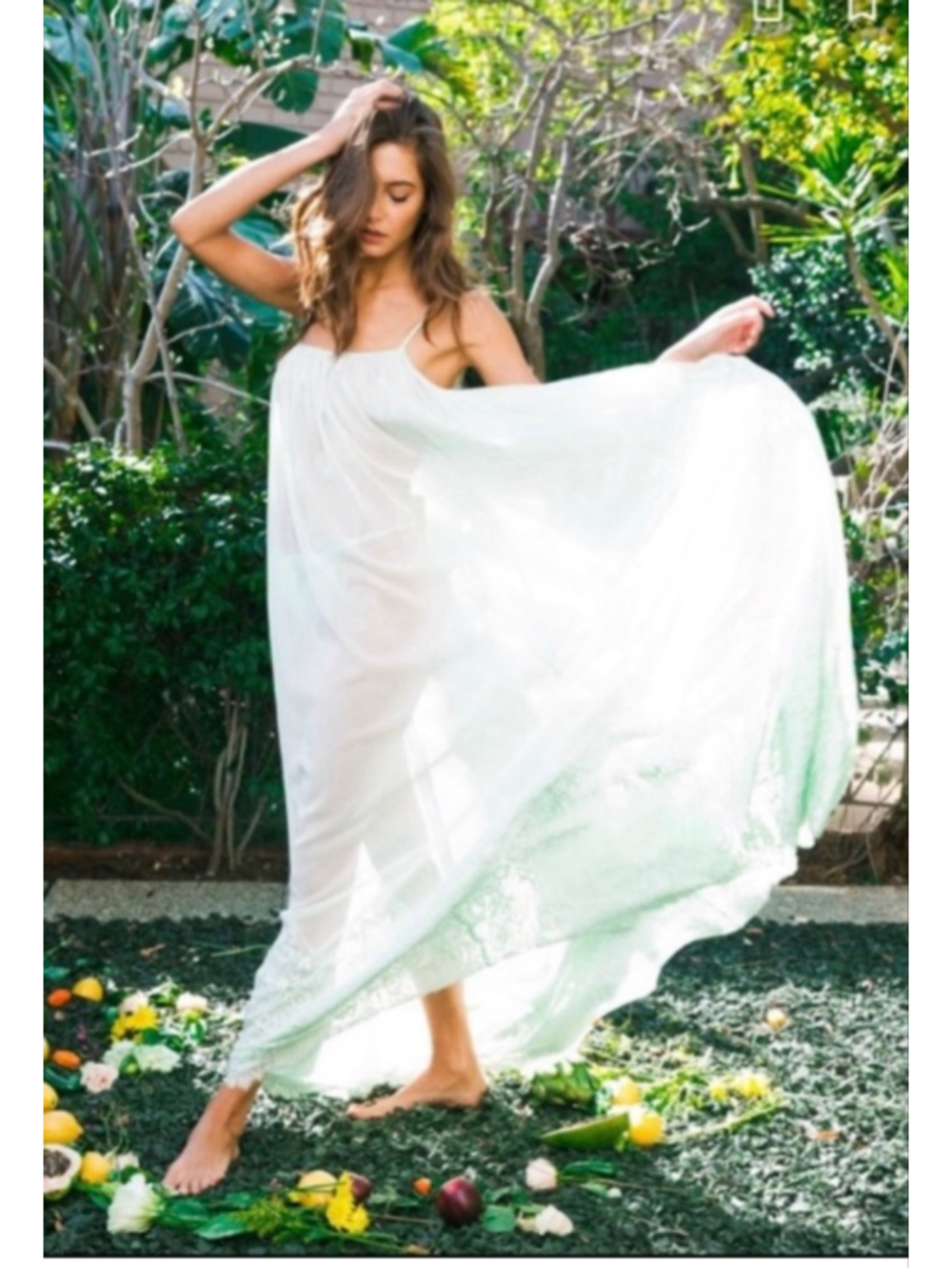 WE ARE HOT as Hell Revolve Light Green m Slip dress, sheer. Applied lace panel